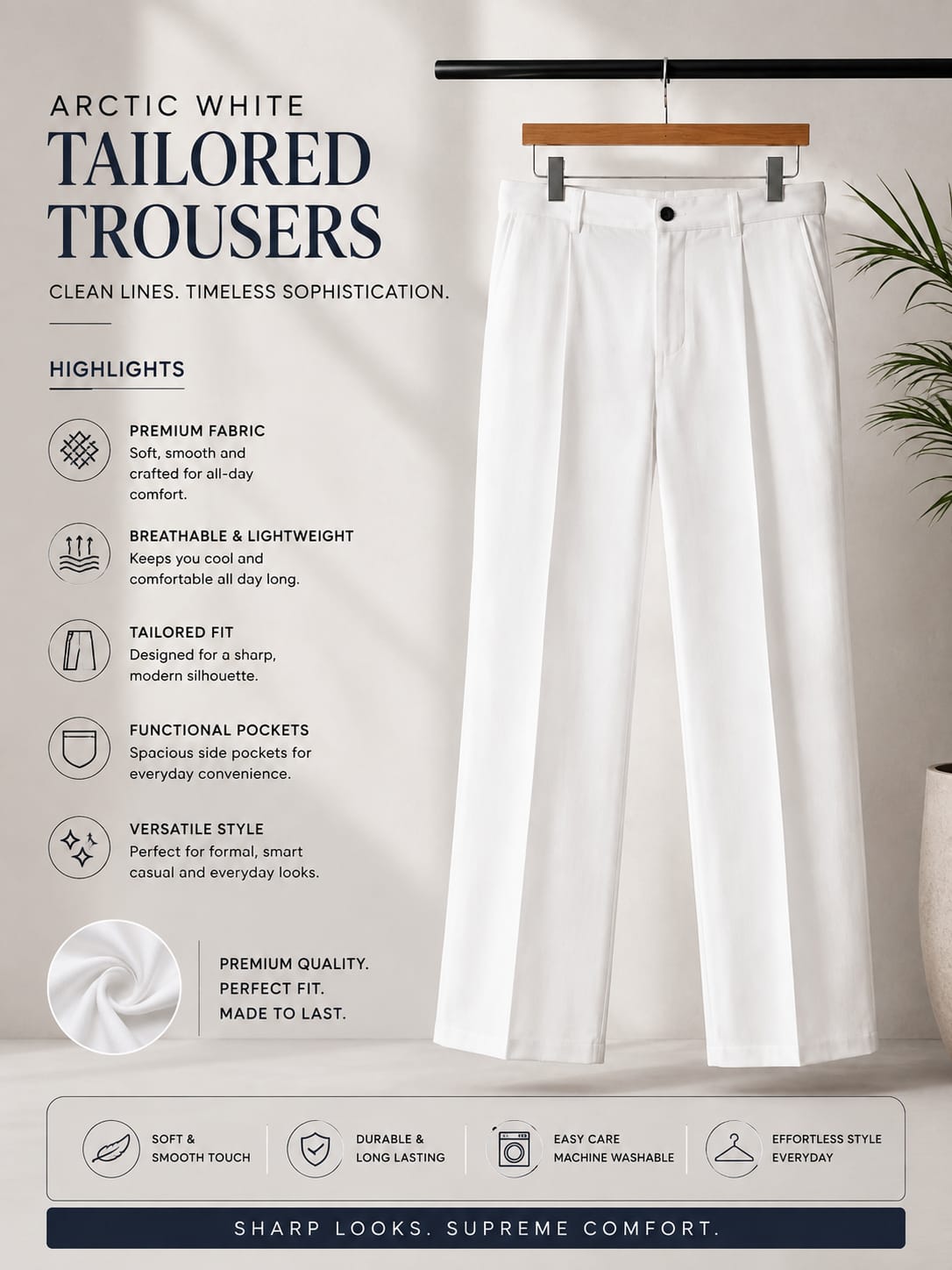 Arctic white Tailored Trousers for men