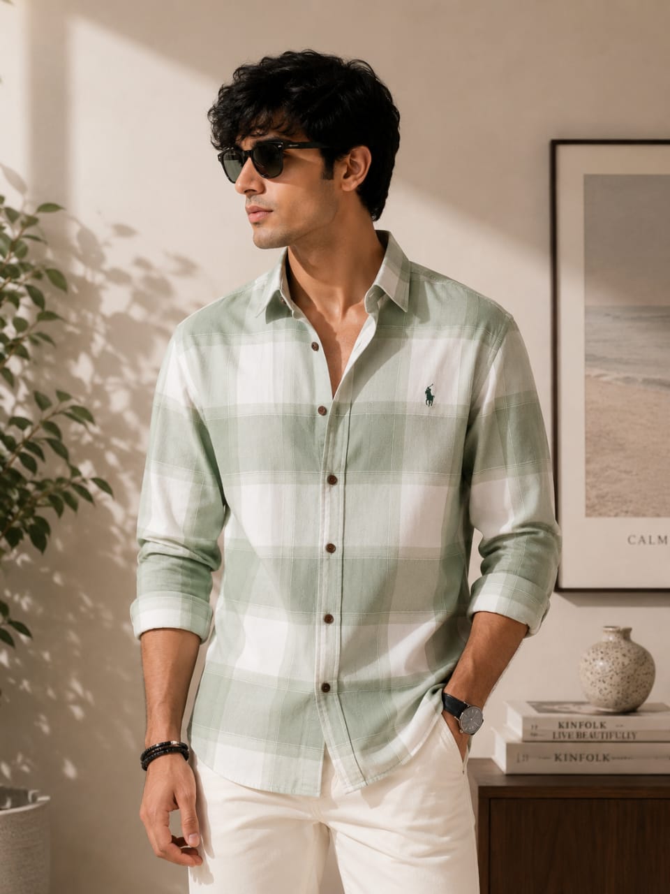 Sage plaid classic shirt