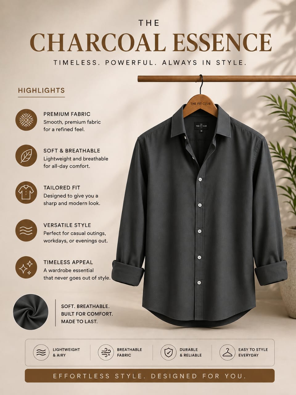 Refined charcoal Black shirt for men