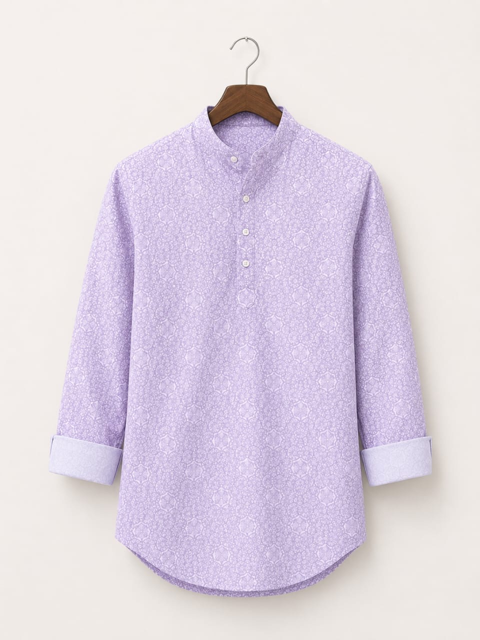 Lavender Elegance Men’s Patterned Cotton Blend Kurta Shirt