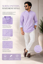 Lavender Elegance Men’s Patterned Cotton Blend Kurta Shirt