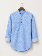 Cool Blue Elegance Men’s Patterned Cotton Blend Kurta Shirt