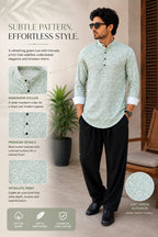 Subtle Pattern Men’s Soft Green Cotton Blend Kurta Shirt