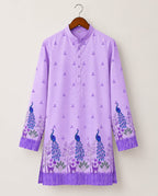 Vibrant Artistry Men’s Lavender Peacock Print Cotton Blend Kurta