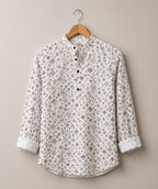 Timeless Elegance Men’s White Geometric Cotton Blend Shirt