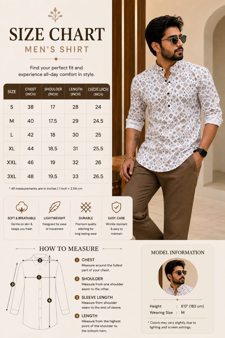 Timeless Elegance Men’s White Geometric Cotton Blend Shirt