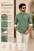 Rooted in Elegance Men’s Sage Green Cotton Blend Kurta Shirt