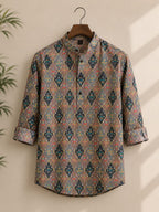 Tradition Reimagined Men’s Grey Printed Cotton Blend Kurta