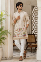 Scenic Heritage Men’s Beige Printed Kurta
