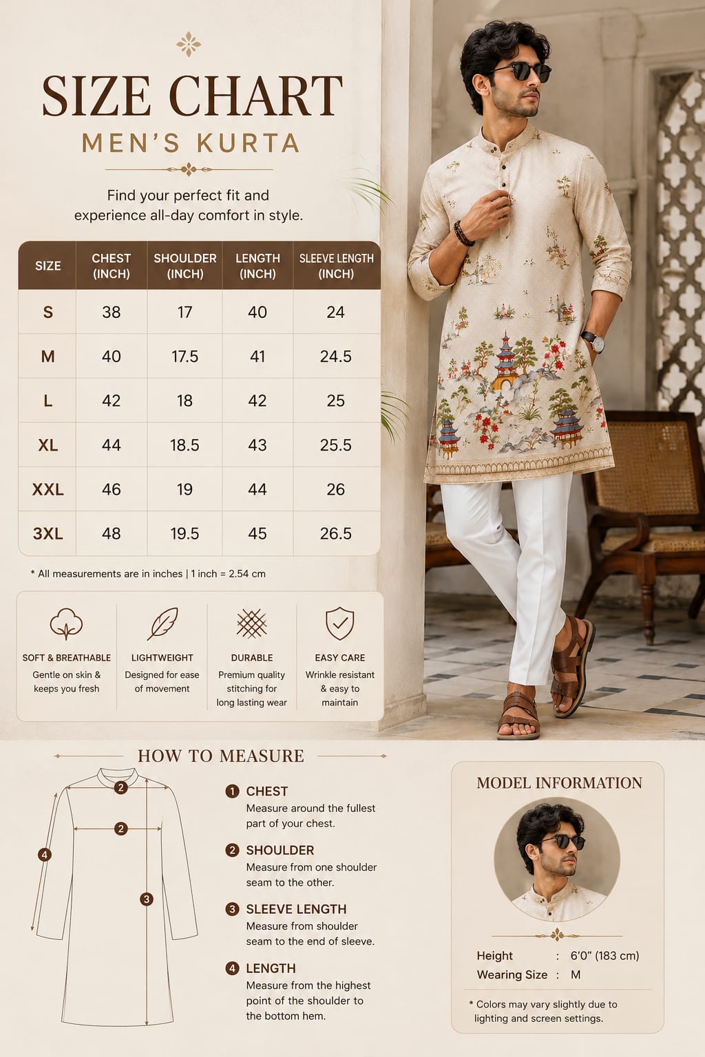 Scenic Heritage Men’s Beige Printed Kurta