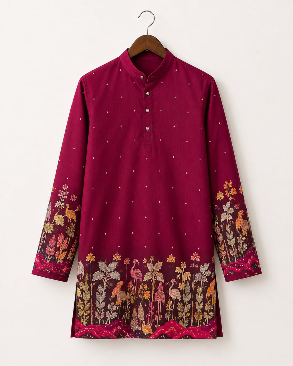 Royal Maroon Printed Designer Kurta for Men