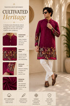 Royal Maroon Printed Designer Kurta for Men