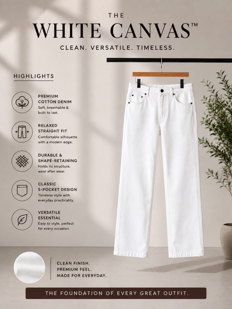 The white canvas Men's jeans